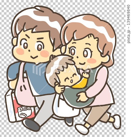 家族の表現　赤ちゃんと買い物する夫婦 139469840