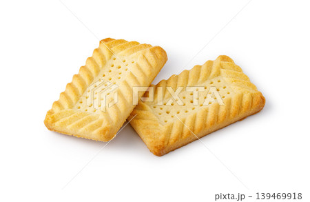 Two baked shortbread cookies on white background Two baked shortbread cookies on white background 139469918