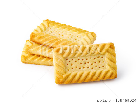 Golden baked shortbread biscuits creating a tasty snack 139469924