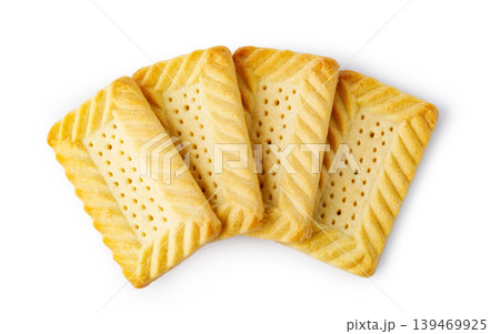 Four golden shortbread butter cookies snack food 139469925