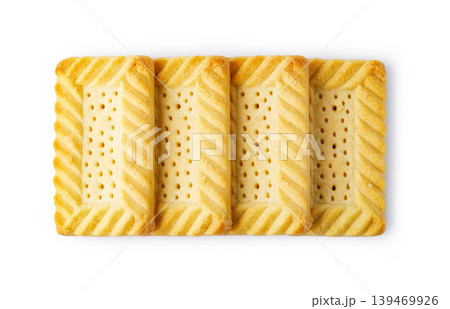 Row of golden shortbread cookies for tea time 139469926