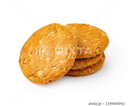 Stacked almond cookies on white background Stacked almond cookies on white background 139469942
