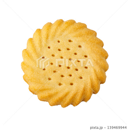 Golden brown shortbread biscuit with swirl pattern 139469944