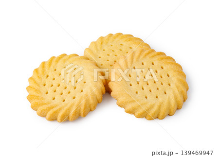 Round butter biscuits for a sweet snack or dessert Round butter biscuits for a sweet snack or dessert 139469947