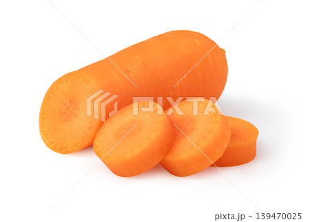 Fresh orange carrot and sliced pieces on white Fresh orange carrot and sliced pieces on white 139470025