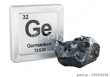 Germanium element periodic table tile with Ge sample. 3d rendering Germanium element periodic table tile with Ge sample. 3d rendering 139470248