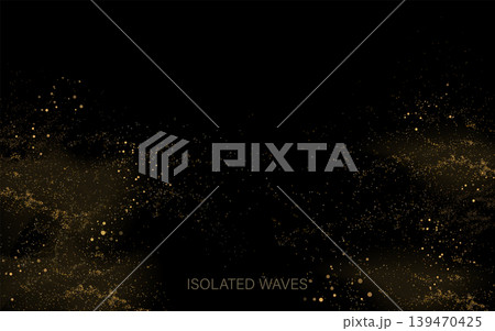 A chaotic, isolated gold wavy pattern on a black background 139470425