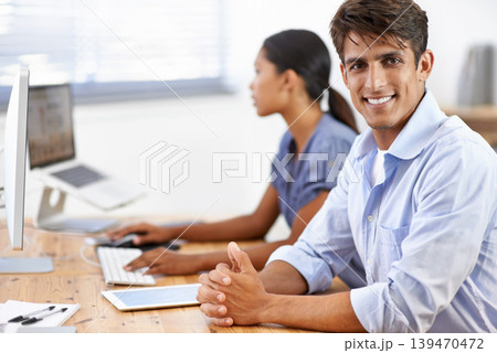 Happy, smile and portrait of man in the office with positive, good and confident attitude. Career, pride and smart young male creative designer from Mexico working on project in modern workplace. Happy, smile and portrait of man in the office with positive, good and confident attitude. Career, pride and smart young male creative designer from Mexico working on project in modern workplace. 139470472