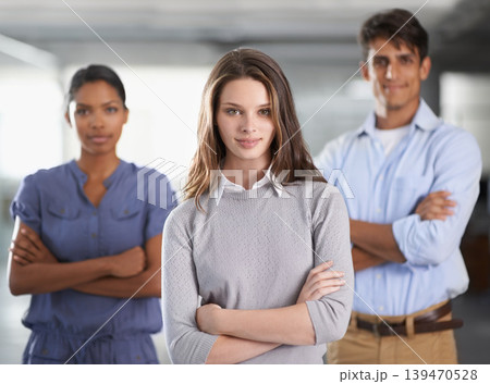 Business, portrait and arms crossed in team in office job, corporate career and positive in about us. Women, man and face as confident in workplace, trust and collaboration as professional in sales Business, portrait and arms crossed in team in office job, corporate career and positive in about us. Women, man and face as confident in workplace, trust and collaboration as professional in sales 139470528