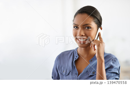Phone call, happy and portrait of business woman for communication, networking and contact. Professional, office and face of worker on cellphone for talking, conversation and discussion in workplace Phone call, happy and portrait of business woman for communication, networking and contact. Professional, office and face of worker on cellphone for talking, conversation and discussion in workplace 139470558