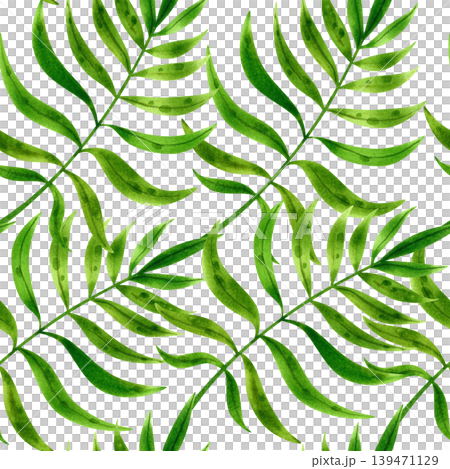 Green tropical palm leaves, vibrant summer watercolor seamless pattern. Fresh exotic plants, hand drawn for design, packaging, and fabric. 139471129