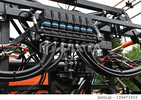 Hydraulic system, steel tubes and rubber parts of lifting mechanism of modern tractor or excavator, agricultural machinery 139471433