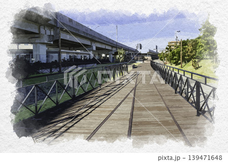 水彩画風 大分 線路敷ボードウォーク広場 大分県大分市 水彩画風 大分 線路敷ボードウォーク広場 大分県大分市 139471648