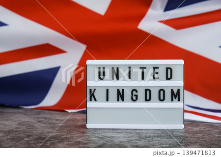Minimal patriotic scene with signboard and waving flag message AUSTRALIA with national colors Festive with Aussie flag and message board with text AUSTRALIA 139471813
