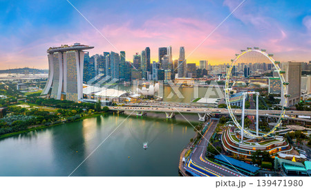 Aerial view of cityscape at twilight in Singapore. 139471980