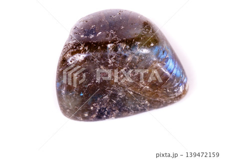 Macro mineral stone Labradorite on white background Macro mineral stone Labradorite on white background 139472159