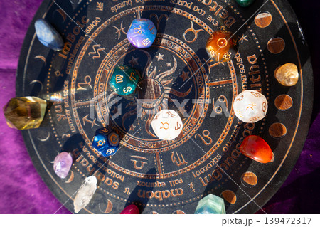 Zodiac horoscope with divination dice 139472317