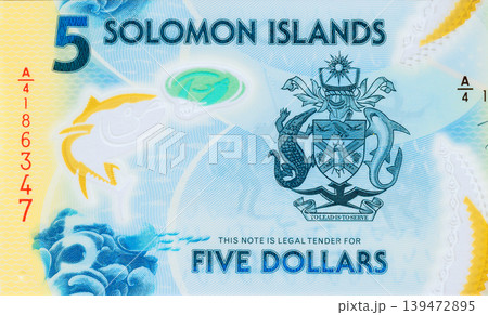 Five dollar polymer cash banknote from Solomon Islands relies 2019 issued Bank of Solomon Islands Five dollar polymer cash banknote from Solomon Islands relies 2019 issued Bank of Solomon Islands 139472895