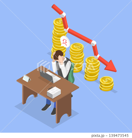 3D Isometric Flat Vector Illustration of Lost Investment, Unsuccessful Investor Loses Money Trading Stocks 139473545
