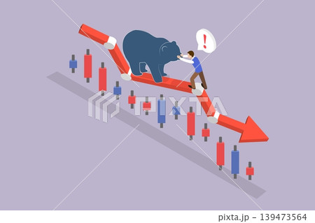 3D Isometric Flat Vector Illustration of Market Crash, Bear Market Plunges, Businessman Battles Investment Crisis And Economic Recession 3D Isometric Flat Vector Illustration of Market Crash, Bear Market Plunges, Businessman Battles Investment Crisis And Economic Recession 139473564