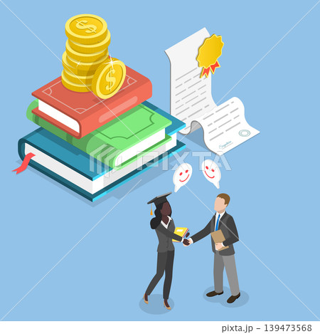 3D Isometric Flat Vector Illustration of Scholarship, Education Investment, Credit For Student Loans 3D Isometric Flat Vector Illustration of Scholarship, Education Investment, Credit For Student Loans 139473568