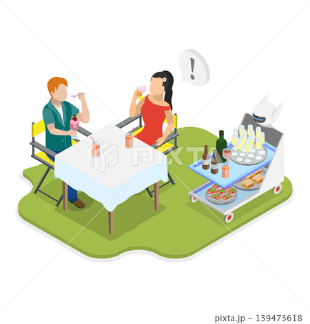 3D Isometric Flat Vector Illustration of Electric Servant Services, Humanoid Machine. Item 2 139473618