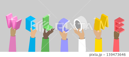 3D Isometric Flat Vector Illustration of Welcome, Text Sign Welcoming Messages 3D Isometric Flat Vector Illustration of Welcome, Text Sign Welcoming Messages 139473646