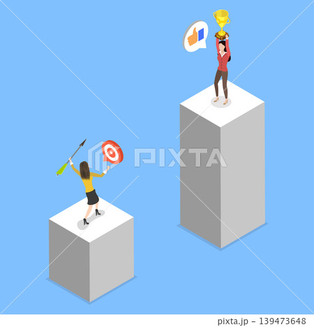 3D Isometric Flat Vector Illustration of Jealousy, Success And Failure In Business 139473648
