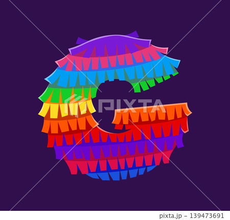 Mexican carnival pinata font G letter, rainbow ABC cartoon type, English alphabet typeface. Birthday party paper English font type, festival pinata ABC vector alphabet letter. Mexican holiday typeset Mexican carnival pinata font G letter, rainbow ABC cartoon type, English alphabet typeface. Birthday party paper English font type, festival pinata ABC vector alphabet letter. Mexican holiday typeset 139473691