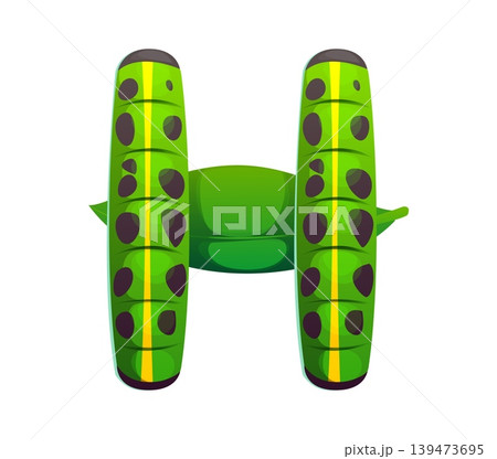 Cartoon insects font of bug and arthropod animals, vector letter typeface. Kids abc insect English alphabet type or font letter H in shape of green caterpillar or larva worm and inchworm on tree leaf 139473695