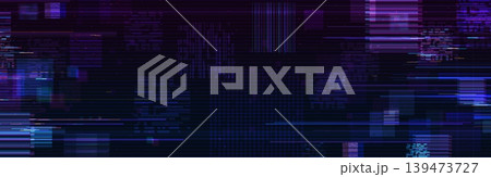 Cyberpunk neon glitch game background. Navy blue futuristic glitch background with purple neon distortion, pixel artifacts, and digital scan lines. Vector design for cyberpunk event flyers Cyberpunk neon glitch game background. Navy blue futuristic glitch background with purple neon distortion, pixel artifacts, and digital scan lines. Vector design for cyberpunk event flyers 139473727