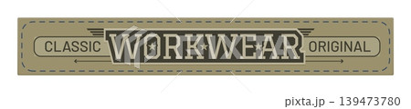 Denim jeans grey rectangular long leather patch or label. Clothing vintage label, fashion brand retro vector tag. Apparel leather patch or denim jeans badge with retro typography and thread seam Denim jeans grey rectangular long leather patch or label. Clothing vintage label, fashion brand retro vector tag. Apparel leather patch or denim jeans badge with retro typography and thread seam 139473780