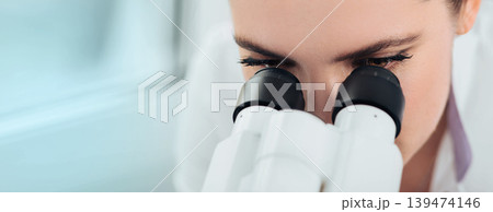Scientist using microscope in lab, close-up. Laboratory technician while work Scientist using microscope in lab, close-up. Laboratory technician while work 139474146