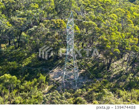 Aerial view of a transmission tower in the Kanimbla Valley in the Blue Mountains Aerial view of a transmission tower in the Kanimbla Valley in the Blue Mountains 139474488