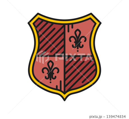 Heraldry shield with lilly color line icon or symbol. Antique medieval lineart sign, ancient crest icon. Vintage heraldry symbol Heraldry shield with lilly color line icon or symbol. Antique medieval lineart sign, ancient crest icon. Vintage heraldry symbol 139474834
