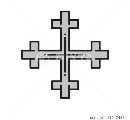 Heraldry cross color line icon or symbol. Vintage crest lineart sign, ancient heraldry linear icon. Royal medieval symbol 139474894