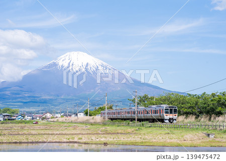 【御殿番線】富士山を背景に走行する普通列車 139475472