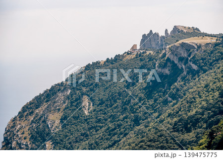 Landscape of Crimea mountains, panorama peak Ai-Petri range in haze summer 139475775