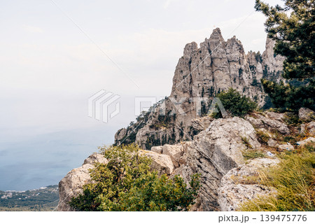 Landscape of Crimea mountains, panorama peak Ai-Petri range in haze summer 139475776