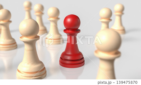 Red Chess Pawn Leadership Strategy 3d render. 139475870