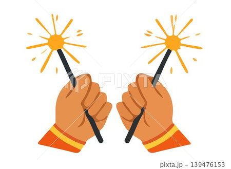 Hands holding sparklers in celebration. 139476153