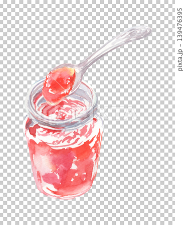 スプーンですくったいちごジャムのイラスト スプーンですくったいちごジャムのイラスト 139476395