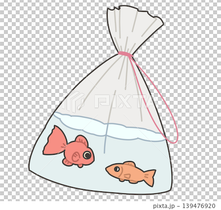 A goldfish scooping bag containing red and orange goldfish. A goldfish scooping bag containing red and orange goldfish. 139476920