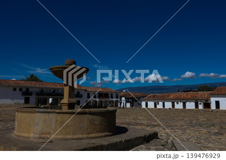 Main square of the historical Villa de Leyva city built in 1572 and located on the Boyaca department in Colombia 139476929