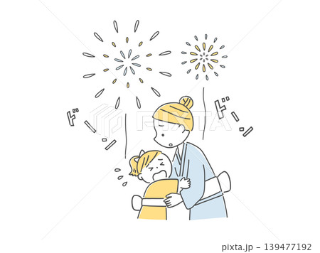 花火の大きな音を怖がる女の子単色 花火の大きな音を怖がる女の子単色 139477192