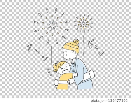 花火の大きな音を怖がる女の子単色 花火の大きな音を怖がる女の子単色 139477192