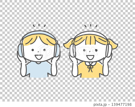 イヤーマフで安心する子供たちのイラスト単色 イヤーマフで安心する子供たちのイラスト単色 139477198