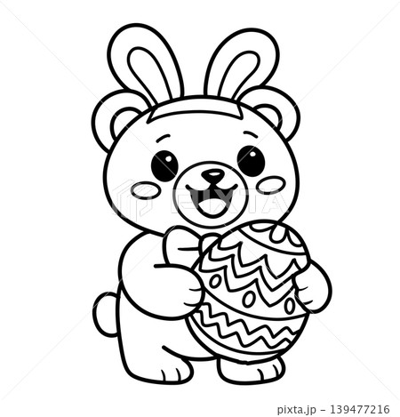 Bear bunny ear Easter egg cartoon cute happy outline coloring page 139477216