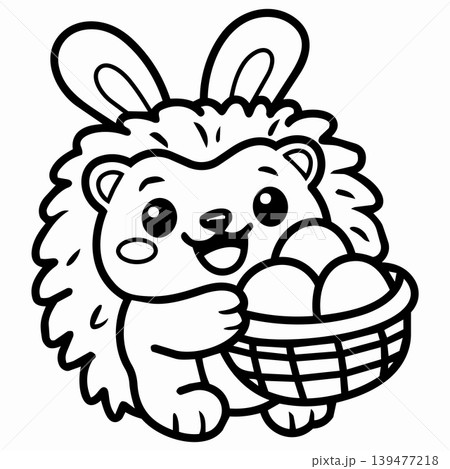Hedgehog bunny ear basket egg cute cartoon animal happy Easter outline Hedgehog bunny ear basket egg cute cartoon animal happy Easter outline 139477218