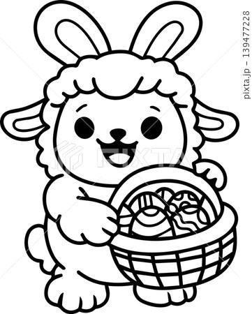 Cute bunny Easter basket egg happy cartoon outline animal holiday celebration Cute bunny Easter basket egg happy cartoon outline animal holiday celebration 139477228